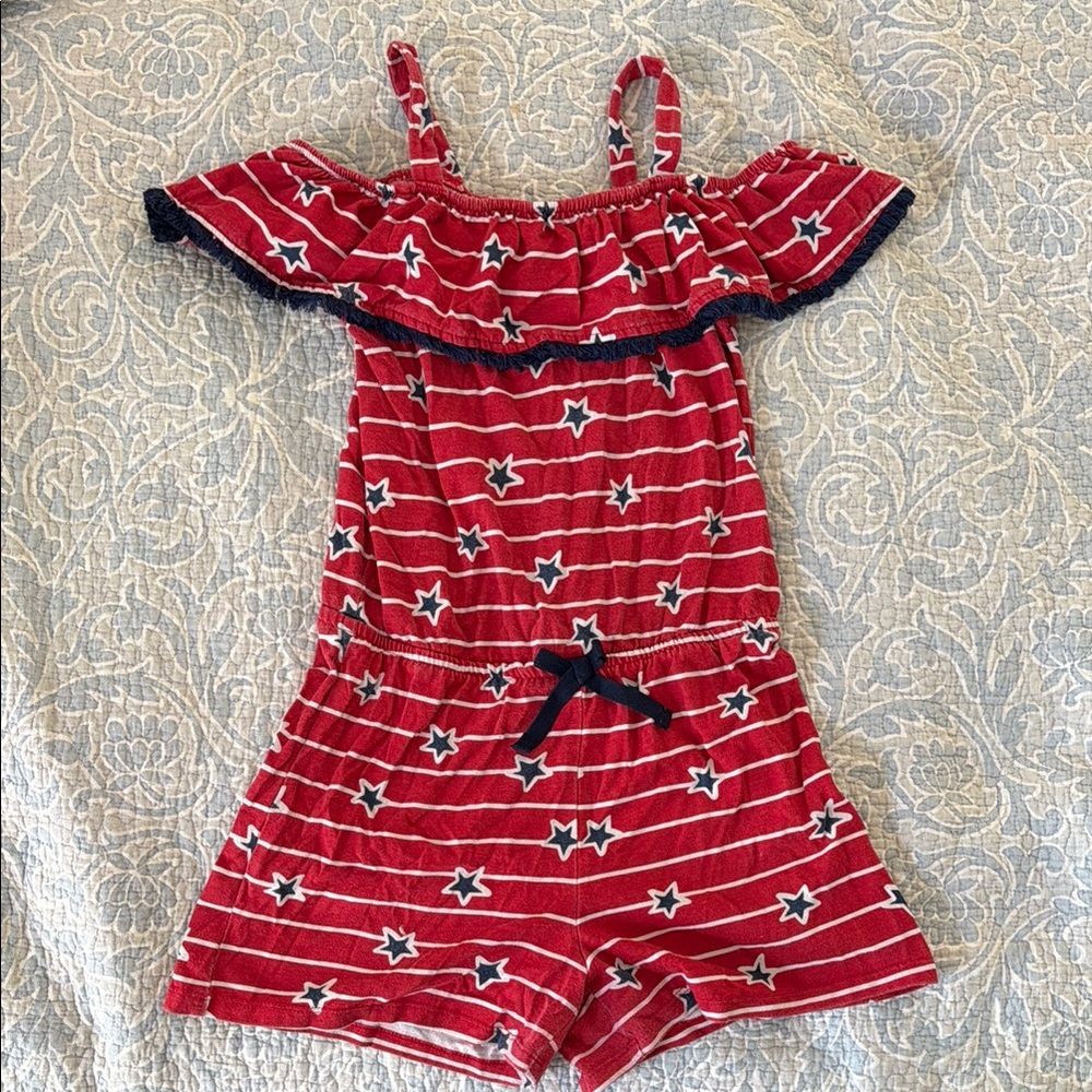 Red Star-Patterned Kids Romper